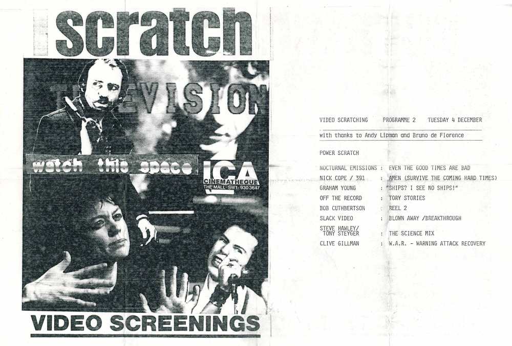 Scratch Television, ICA screening programme, 1984; featuring Nick Cope/391: Amen (Survive the Coming Hard Times).